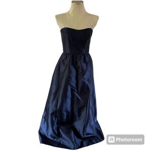 NWT Alfred Sung Full Length Strapless Sateen Ball Gown Blue Wmns 6 Formal